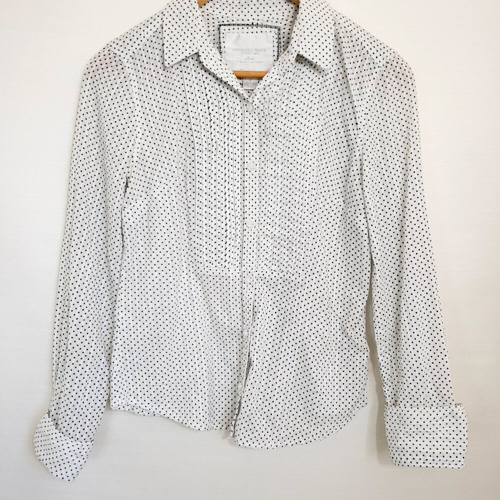 Y2K Vtg American Eagle AEO  White Polka Dot Button Down Up Blouse S